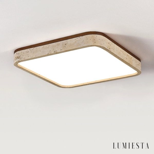 Lunatria - Lampa sufitowa trawertynowa, żółta do salonu, Ø38/48/58 cm