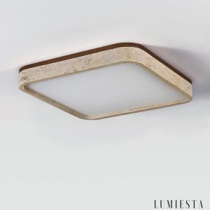 Lunatria - Lampa sufitowa trawertynowa, żółta do salonu, Ø38/48/58 cm