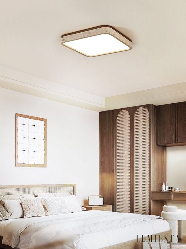 Lunatria - Lampa sufitowa trawertynowa, żółta do salonu, Ø38/48/58 cm