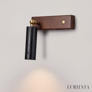 Lyonis - Lampa wisząca nowoczesna, czarny trawertyn i orzech, nad stół Ø4x12 cm