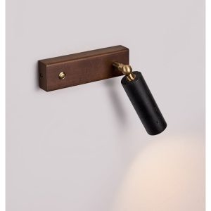 Lyonis - Lampa wisząca nowoczesna, czarny trawertyn i orzech, nad stół Ø4x12 cm