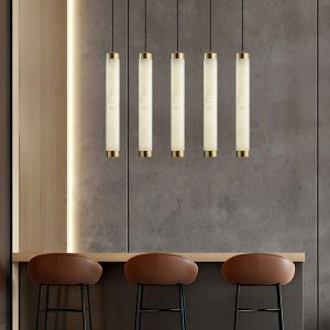 Machoria - Lampa wisząca nowoczesna złoto-biała, do jadalni, Ø8 x 50/60 cm