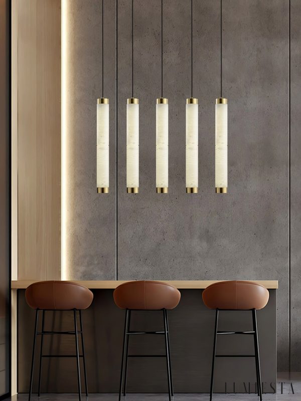 Machoria - Lampa wisząca nowoczesna złoto-biała, do jadalni, Ø8 x 50/60 cm