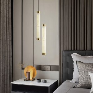 Machoria - Lampa wisząca nowoczesna złoto-biała, do jadalni, Ø8 x 50/60 cm