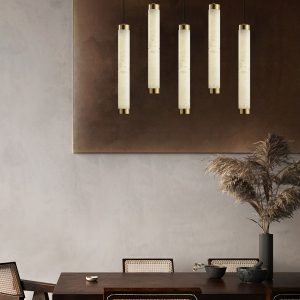 Machoria - Lampa wisząca nowoczesna złoto-biała, do jadalni, Ø8 x 50/60 cm