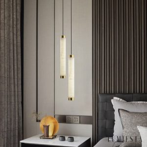 Machoria - Lampa wisząca nowoczesna złoto-biała, do jadalni, Ø8 x 50/60 cm