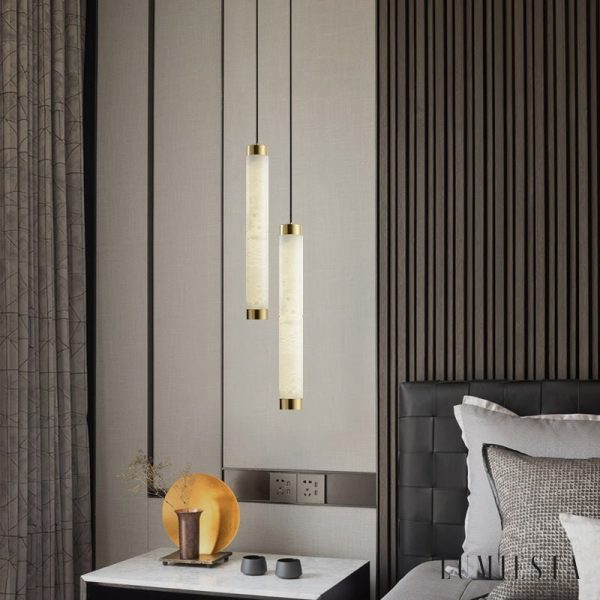 Machoria - Lampa wisząca nowoczesna złoto-biała, do jadalni, Ø8 x 50/60 cm