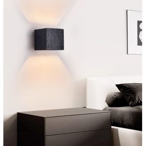 Magmara - Kinkiet trawertynowy, czarny z złotym wnętrzem do salonu, 12x12x12 cm