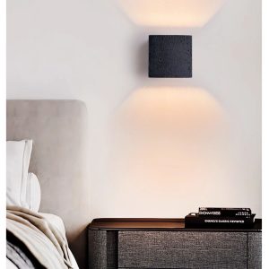 Magmara - Kinkiet trawertynowy, czarny z złotym wnętrzem do salonu, 12x12x12 cm