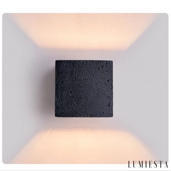 Magmara - Kinkiet trawertynowy, czarny z złotym wnętrzem do salonu, 12x12x12 cm