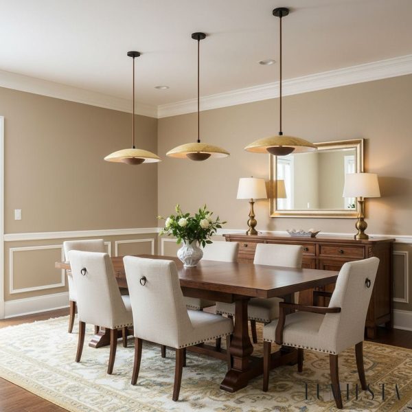 Manaura - Lampa wisząca skandynawska drewniana, orzech do jadalni, Ø25 x H8 cm