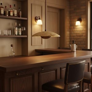 Manaura - Lampa wisząca skandynawska drewniana, orzech do jadalni, Ø25 x H8 cm