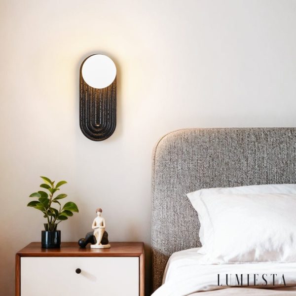 Marsevia - Kinkiet trawertynowy nowoczesny, czarny/biały do salonu, Ø11x25 cm