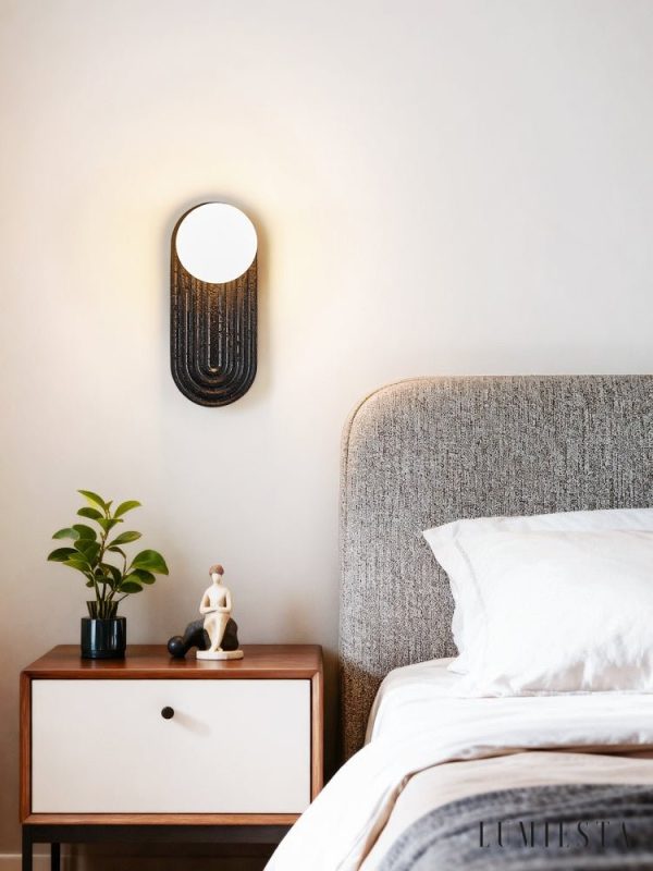 Marsevia - Kinkiet trawertynowy nowoczesny, czarny/biały do salonu, Ø11x25 cm