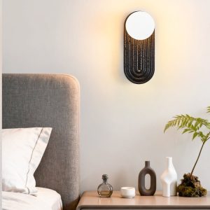 Marsevia - Kinkiet trawertynowy nowoczesny, czarny/biały do salonu, Ø11x25 cm