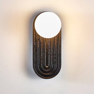 Marsevia - Kinkiet trawertynowy nowoczesny, czarny/biały do salonu, Ø11x25 cm