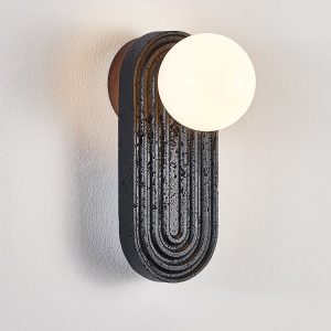 Marsevia - Kinkiet trawertynowy nowoczesny, czarny/biały do salonu, Ø11x25 cm