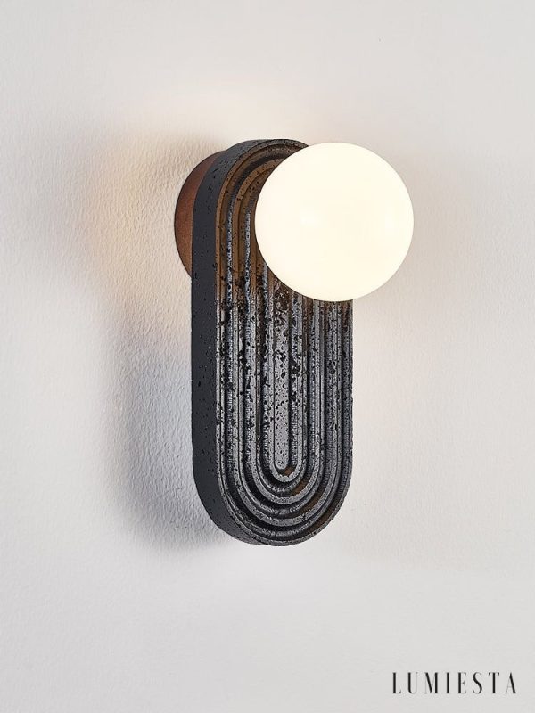 Marsevia - Kinkiet trawertynowy nowoczesny, czarny/biały do salonu, Ø11x25 cm