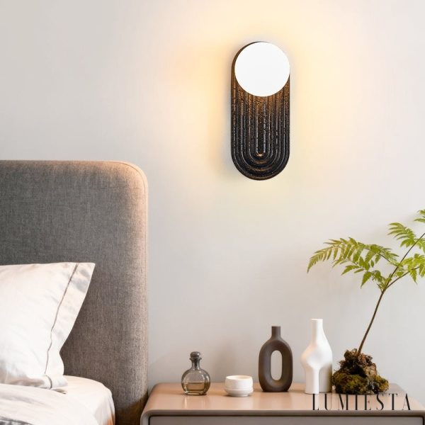 Marsevia - Kinkiet trawertynowy nowoczesny, czarny/biały do salonu, Ø11x25 cm