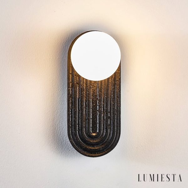 Marsevia - Kinkiet trawertynowy nowoczesny, czarny/biały do salonu, Ø11x25 cm