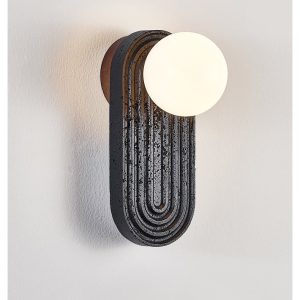 Marsevia - Kinkiet trawertynowy nowoczesny, czarny/biały do salonu, Ø11x25 cm