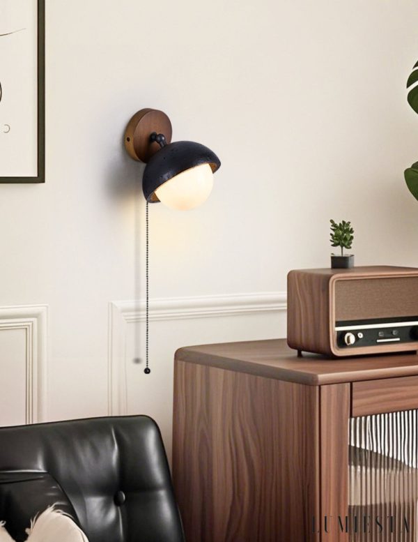 Mediterris - Kinkiet trawertynowy, czarny z orzechem do salonu, Ø15x19 cm