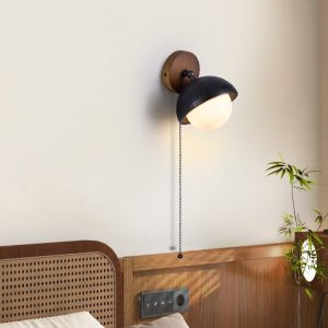 Mediterris - Kinkiet trawertynowy, czarny z orzechem do salonu, Ø15x19 cm