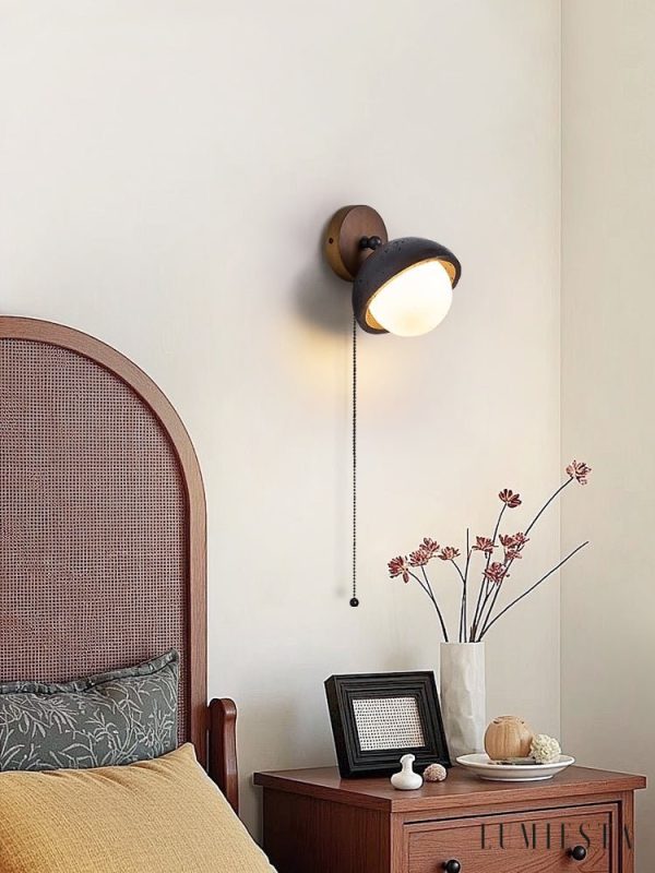 Mediterris - Kinkiet trawertynowy, czarny z orzechem do salonu, Ø15x19 cm