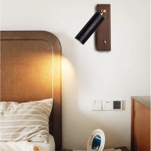 Mendozae - Kinkiet trawertynowy czarny z drewnem orzechowym do salonu, 4x17 cm