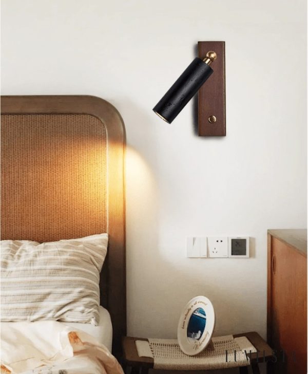 Mendozae - Kinkiet trawertynowy czarny z drewnem orzechowym do salonu, 4x17 cm