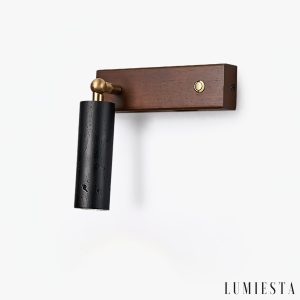 Mendozae - Kinkiet trawertynowy czarny z drewnem orzechowym do salonu, 4x17 cm