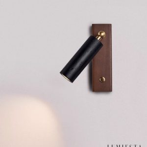 Mendozae - Kinkiet trawertynowy czarny z drewnem orzechowym do salonu, 4x17 cm