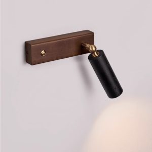 Mendozae - Kinkiet trawertynowy czarny z drewnem orzechowym do salonu, 4x17 cm