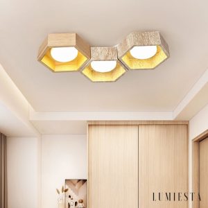 Monacora - Lampa sufitowa trawertynowo-drewniana do salonu, 30/43/57/70/82 cm