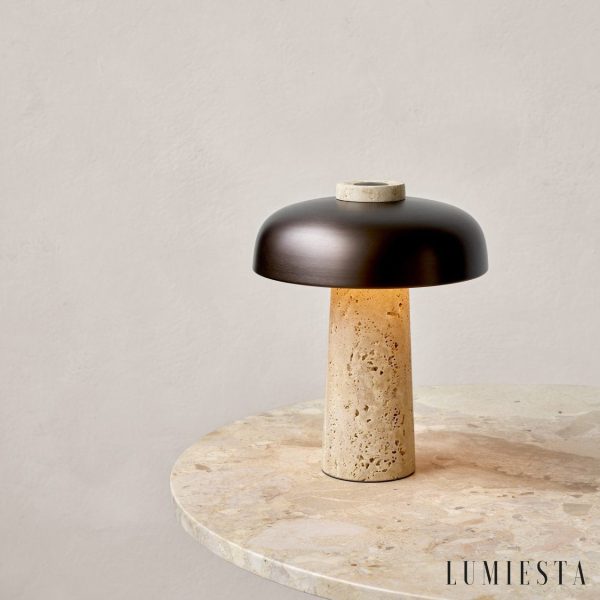 Montreuxa - Lampa stołowa trawertynowa, żółta, metalowa do salonu, Ø24/35 cm