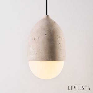 Mykenea - Lampa wisząca trawertynowa, żółto-biała, do salonu, Ø12/15/23/60 cm