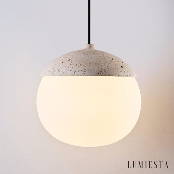 Mykenea - Lampa wisząca trawertynowa, żółto-biała, do salonu, Ø12/15/23/60 cm