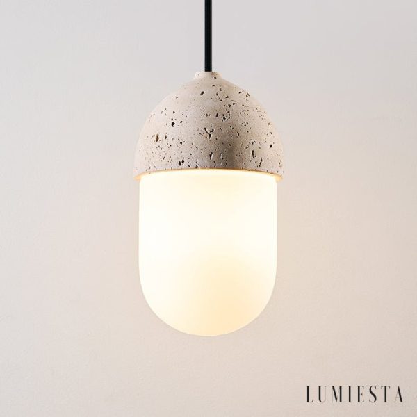 Mykenea - Lampa wisząca trawertynowa, żółto-biała, do salonu, Ø12/15/23/60 cm