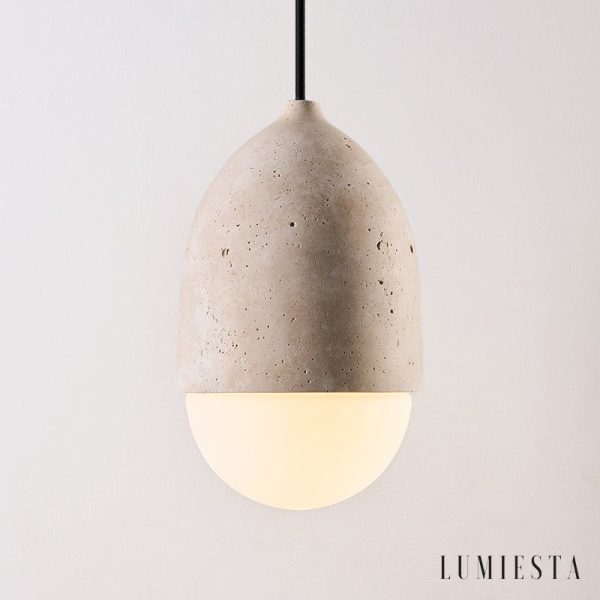 Mykenea - Lampa wisząca trawertynowa, żółto-biała, do salonu, Ø12/15/23/60 cm