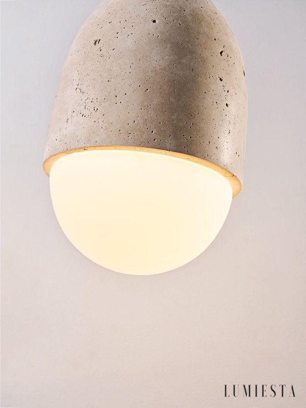 Mykenea - Lampa wisząca trawertynowa, żółto-biała, do salonu, Ø12/15/23/60 cm