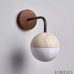 Navarria - Lampa stołowa trawertynowa, orzech z metalem do sypialni, Ø13x23 cm