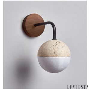 Navarria - Lampa stołowa trawertynowa, orzech z metalem do sypialni, Ø13x23 cm