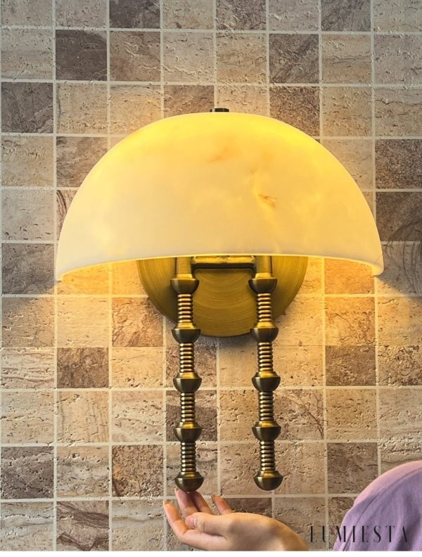 Nazcaria - Lampa wisząca alabastrowa, biała z brązem do salonu, Ø35 x 39 cm