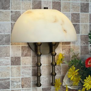 Nazcaria - Lampa wisząca alabastrowa, biała z brązem do salonu, Ø35 x 39 cm