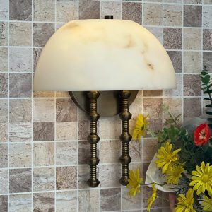 Nazcaria - Lampa wisząca alabastrowa, biała z brązem do salonu, Ø35 x 39 cm