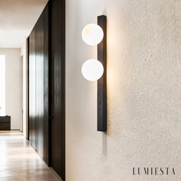 Nefelora - Lampa wisząca trawertynowa, czarno-biała do jadalni, Ø5x30/66/95 cm