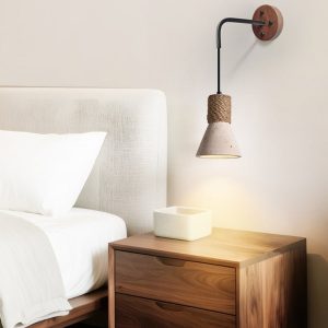 Oaxara - Lampa wisząca drewniana orzech/żółty trawertyn do salonu Ø12x17 cm