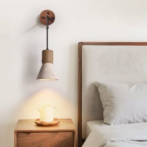 Oaxara - Lampa wisząca drewniana orzech/żółty trawertyn do salonu Ø12x17 cm