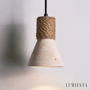 Oaxara - Lampa wisząca drewniana orzech/żółty trawertyn do salonu Ø12x17 cm