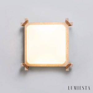 Olympis - Lampa sufitowa trawertynowa, żółto-biała, do salonu 44x44/55x55 cm